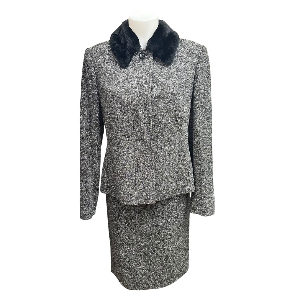 Ross Mayer Holt Renfrew Sz 10 Blazer Skirt Suit Set Gray Wool Blend Vintage‎